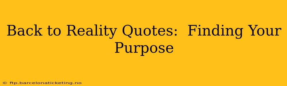 Back to Reality Quotes:  Finding Your Purpose