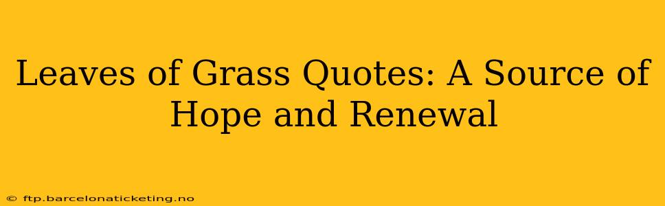Leaves of Grass Quotes: A Source of Hope and Renewal