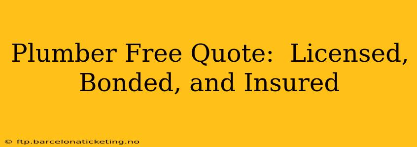 Plumber Free Quote:  Licensed, Bonded, and Insured